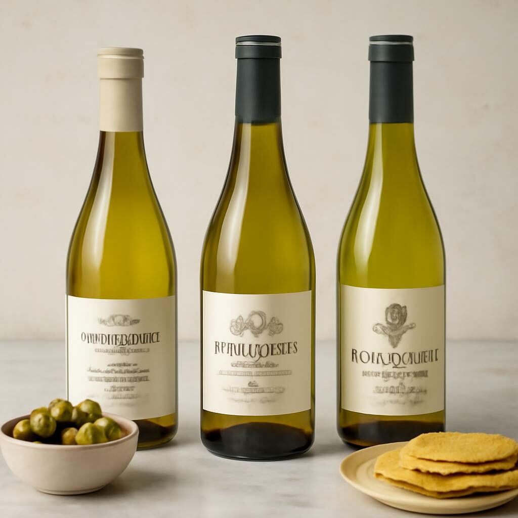 sélection de vins blancs français Sancerre et Muscadet pour l'apéro avec olives et crackers