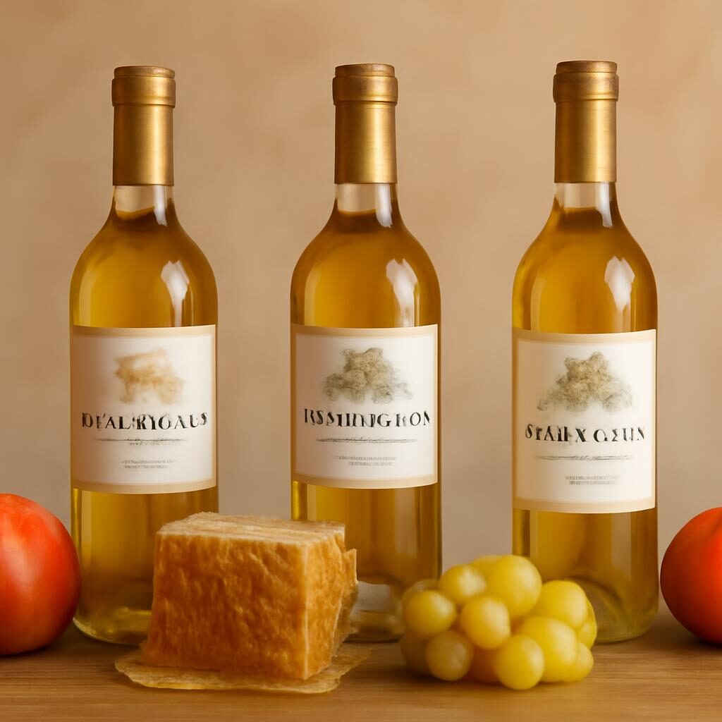 sélection de vins blancs sucrés Sauternes Monbazillac et Jurançon sur table de dégustation avec fruits