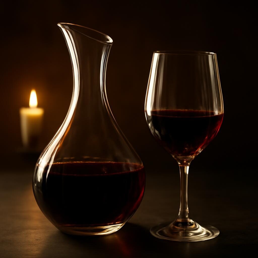 Bon vin rouge en carafe avec verre en cristal sur table sombre