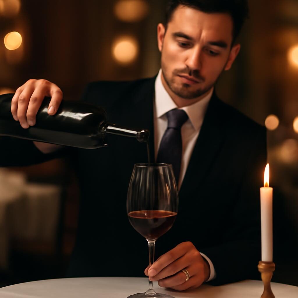 Sommelier servant un vin rouge dans un verre au restaurant