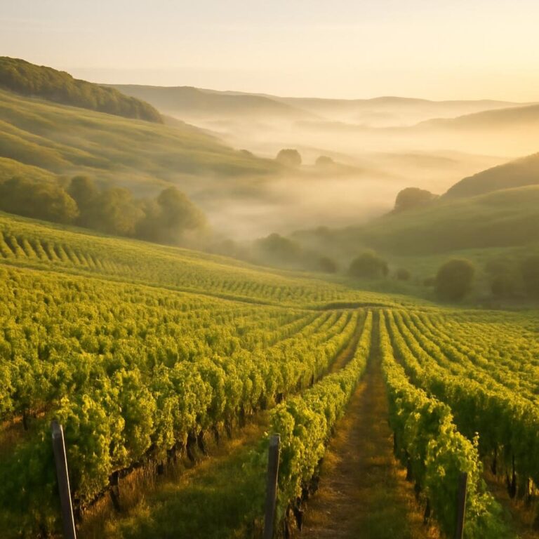 Vignoble de Chablis au lever du soleil en Bourgogne