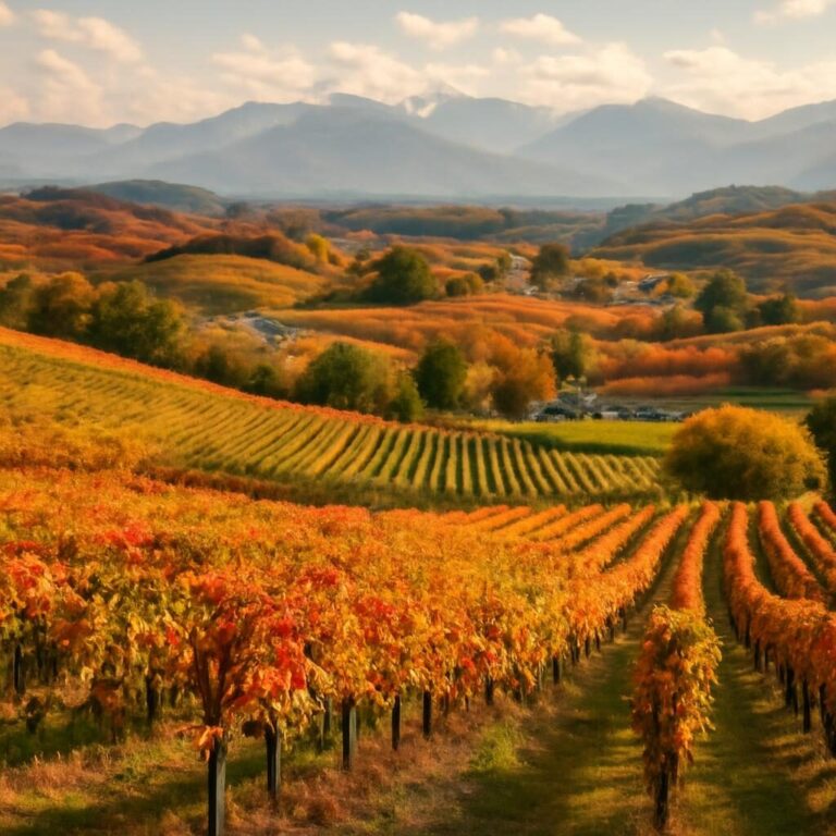 Vignoble de Madiran dans le Sud-Ouest de la France avec les Pyrénées en arrière-plan