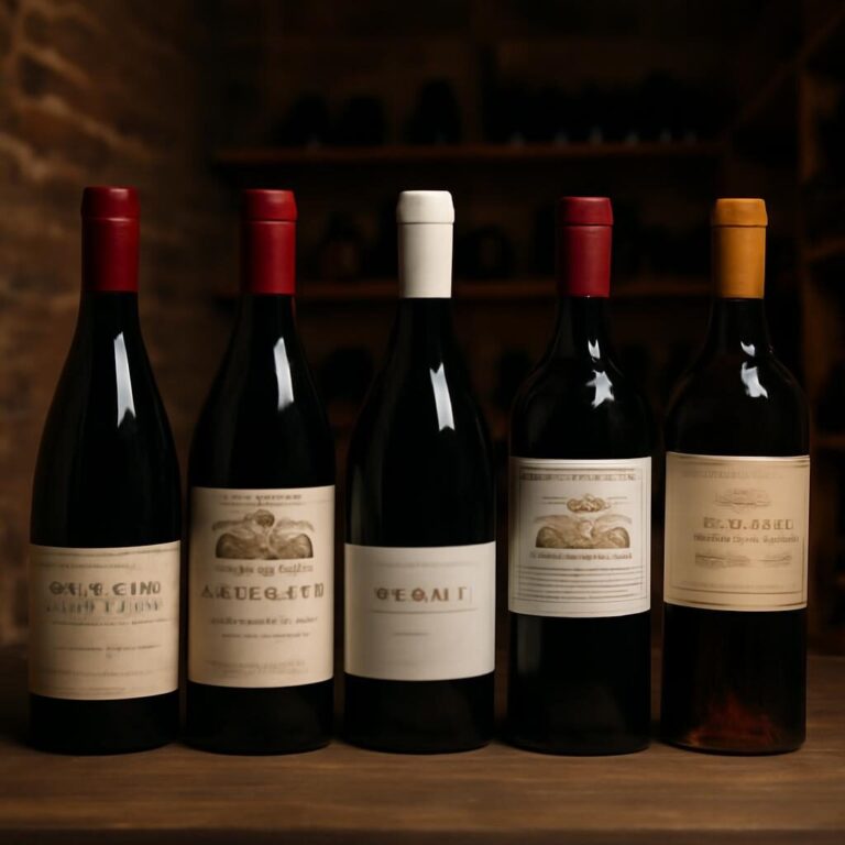 Collection de bouteilles de vins français de différents millésimes en cave, étiquettes Bordeaux Bourgogne