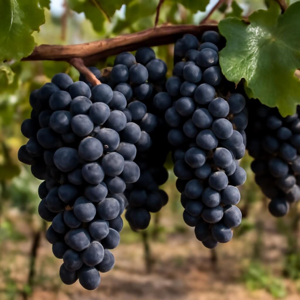 Grappes de raisins Nero d'Avola à la vendange, couleur pourpre intense, Sicile
