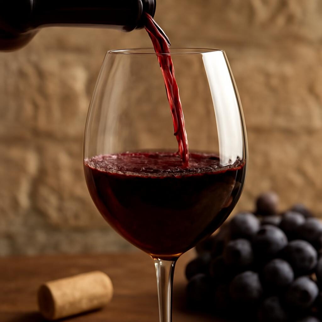 Service d un Pic Saint Loup dans un verre burgundy