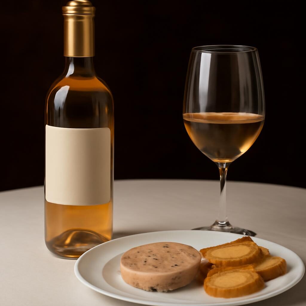 Bouteille de Sauternes servie avec une assiette de foie gras