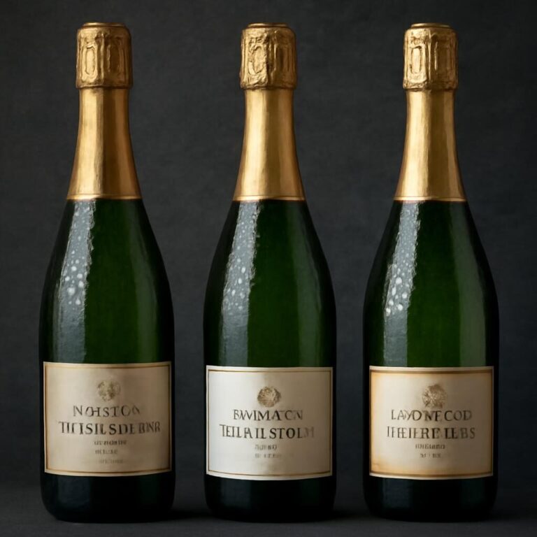 Trois bouteilles de vin mousseux francais sur fond sombre