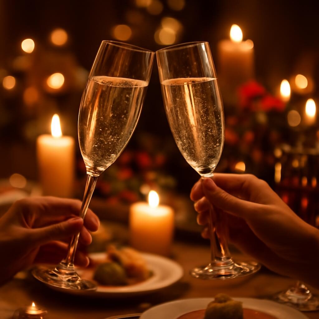 Deux flutes qui trinquent lors d un repas festif aux chandelles