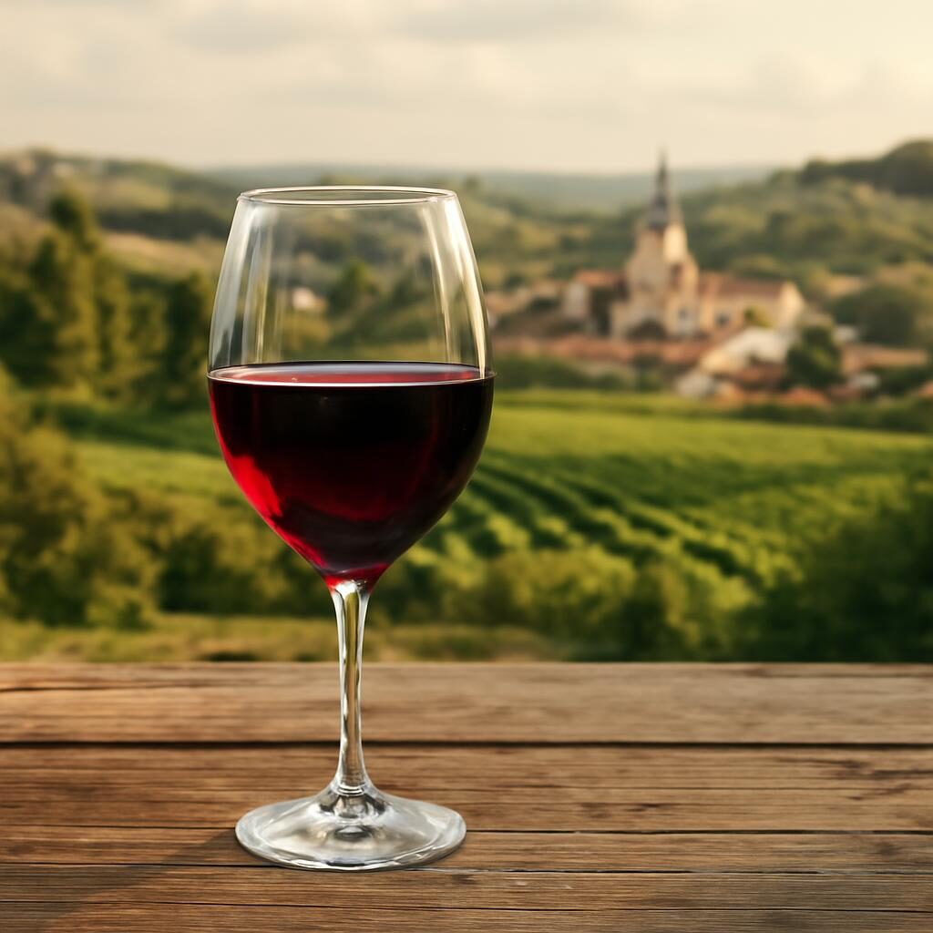 Verre vin rouge Beaujolais dégustation table rustique