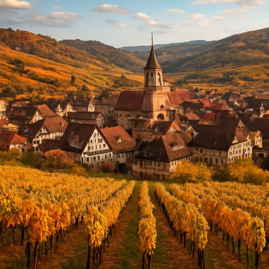 Vignoble Alsace village colombages automne