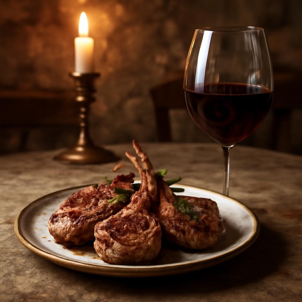 Saint-Joseph rouge avec côtelettes d agneau grillées