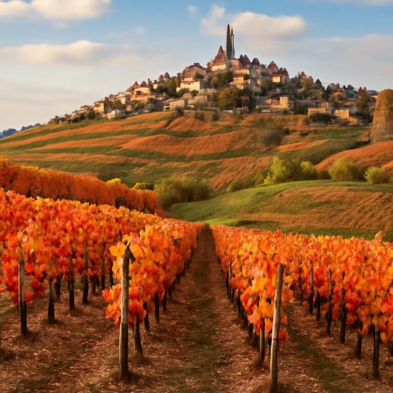Vignobles de Sancerre rouge Pinot Noir Loire village sur colline automne