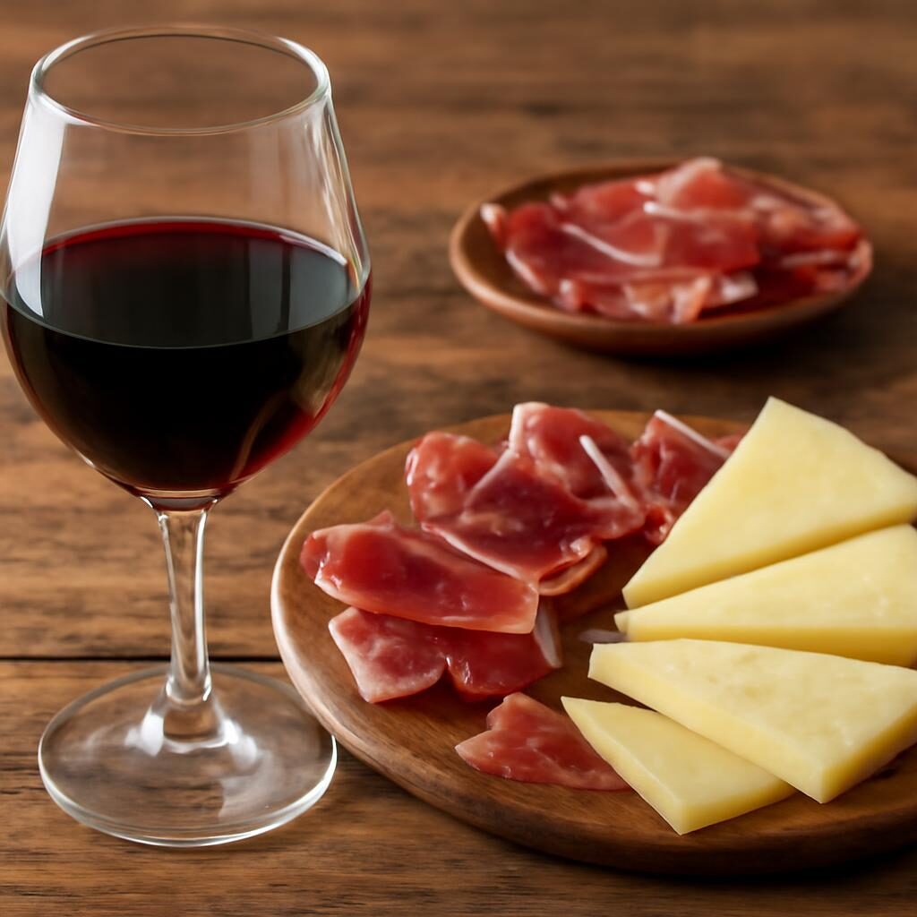 Verre de Tempranillo accompagné de tapas espagnoles