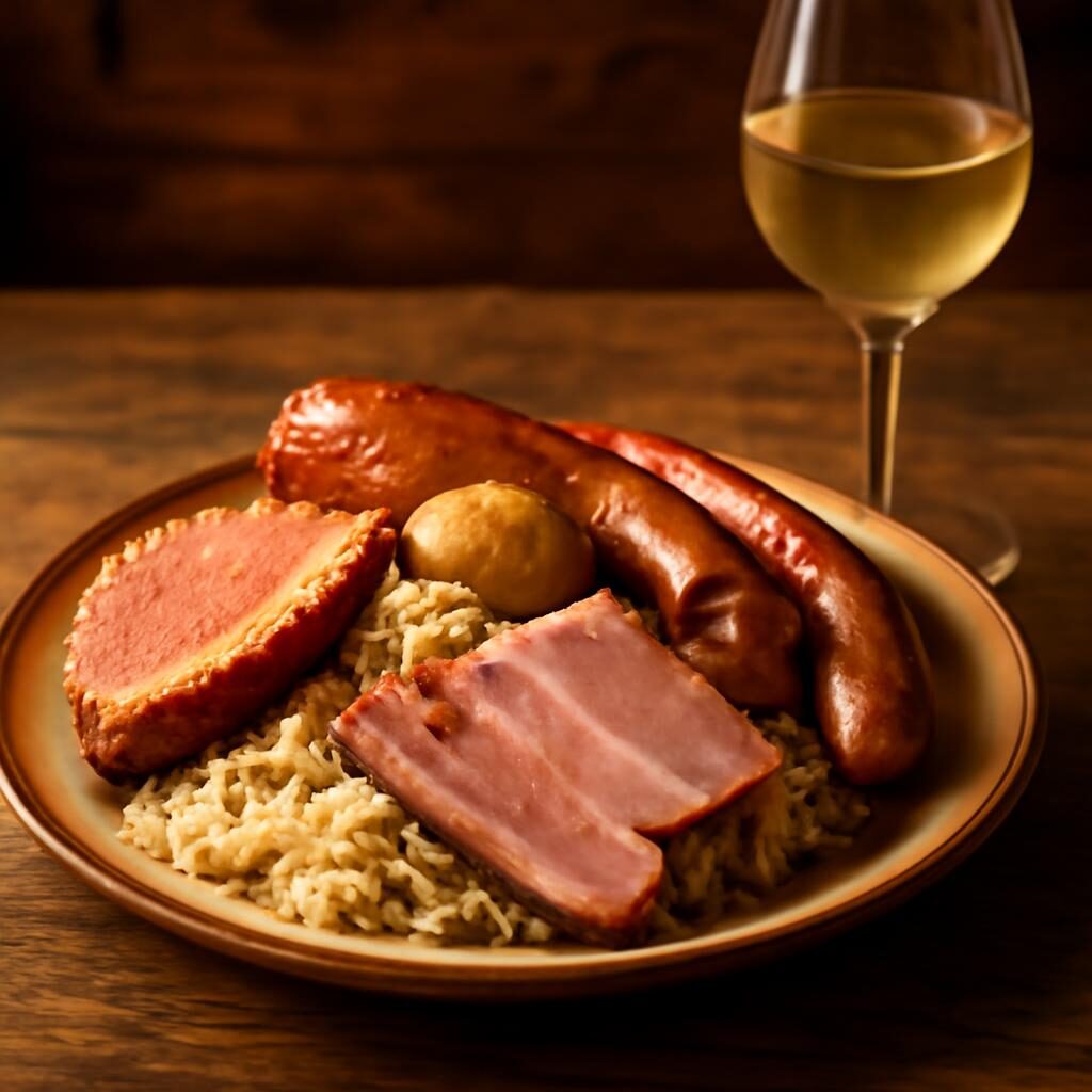 Choucroute alsacienne avec verre de Riesling sec
