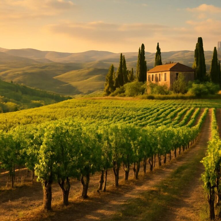 Vin blanc italien vignobles Toscane collines cypres