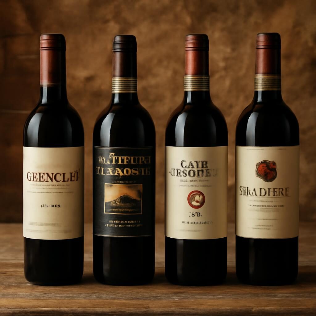 Bouteilles vins rouges italiens Barolo Brunello Chianti cave italienne