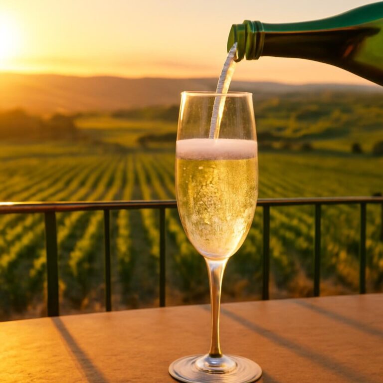 Blanquette de Limoux servie en flûte au-dessus des vignobles