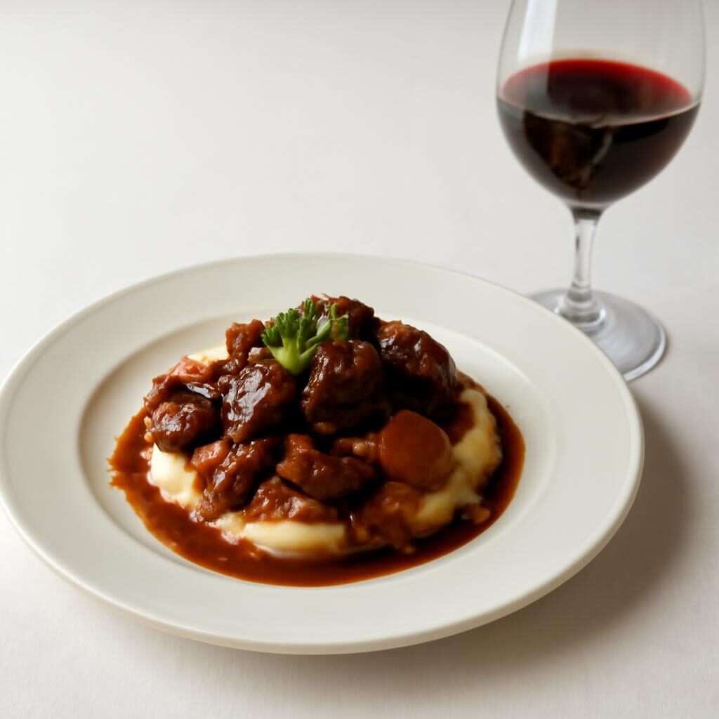 Bœuf bourguignon avec verre de Gevrey-Chambertin