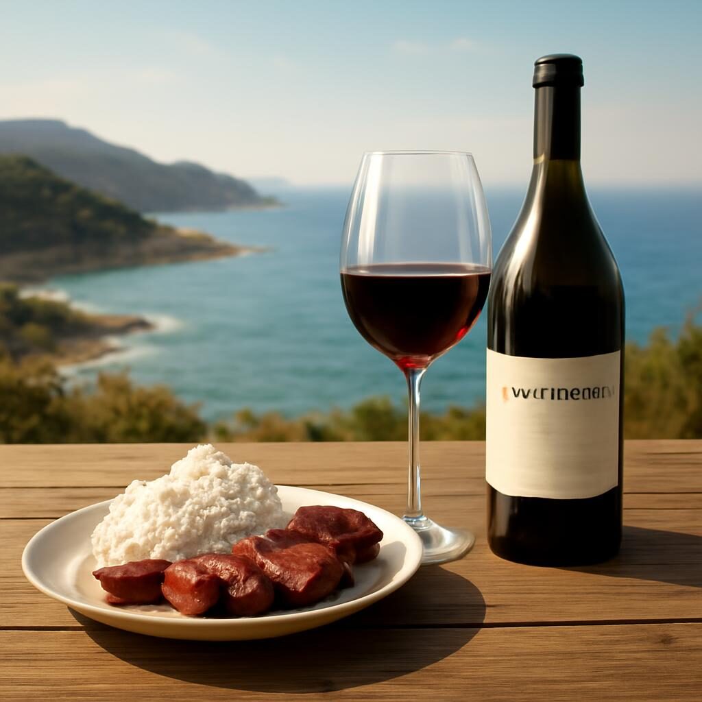 Vin corse et planche de charcuterie au bord de mer