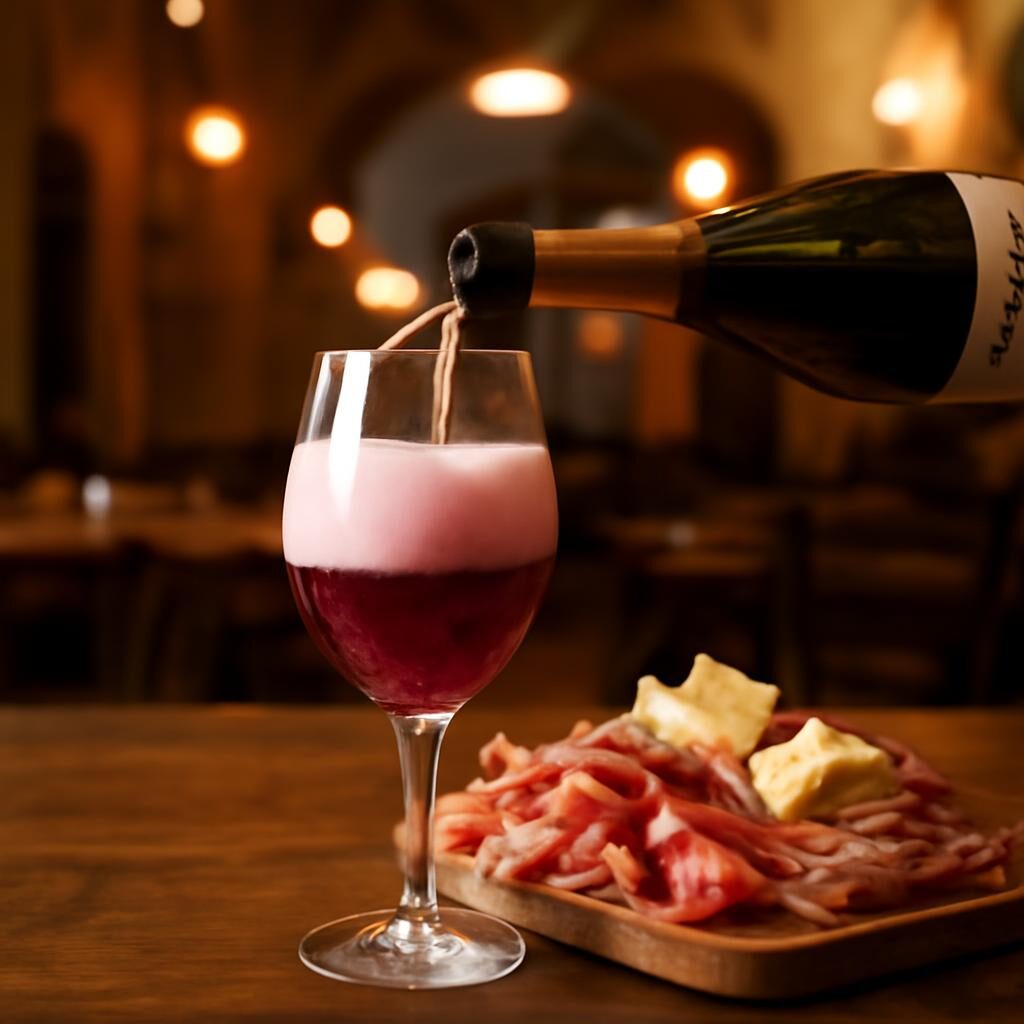 Vin rouge petillant Lambrusco servi dans un verre